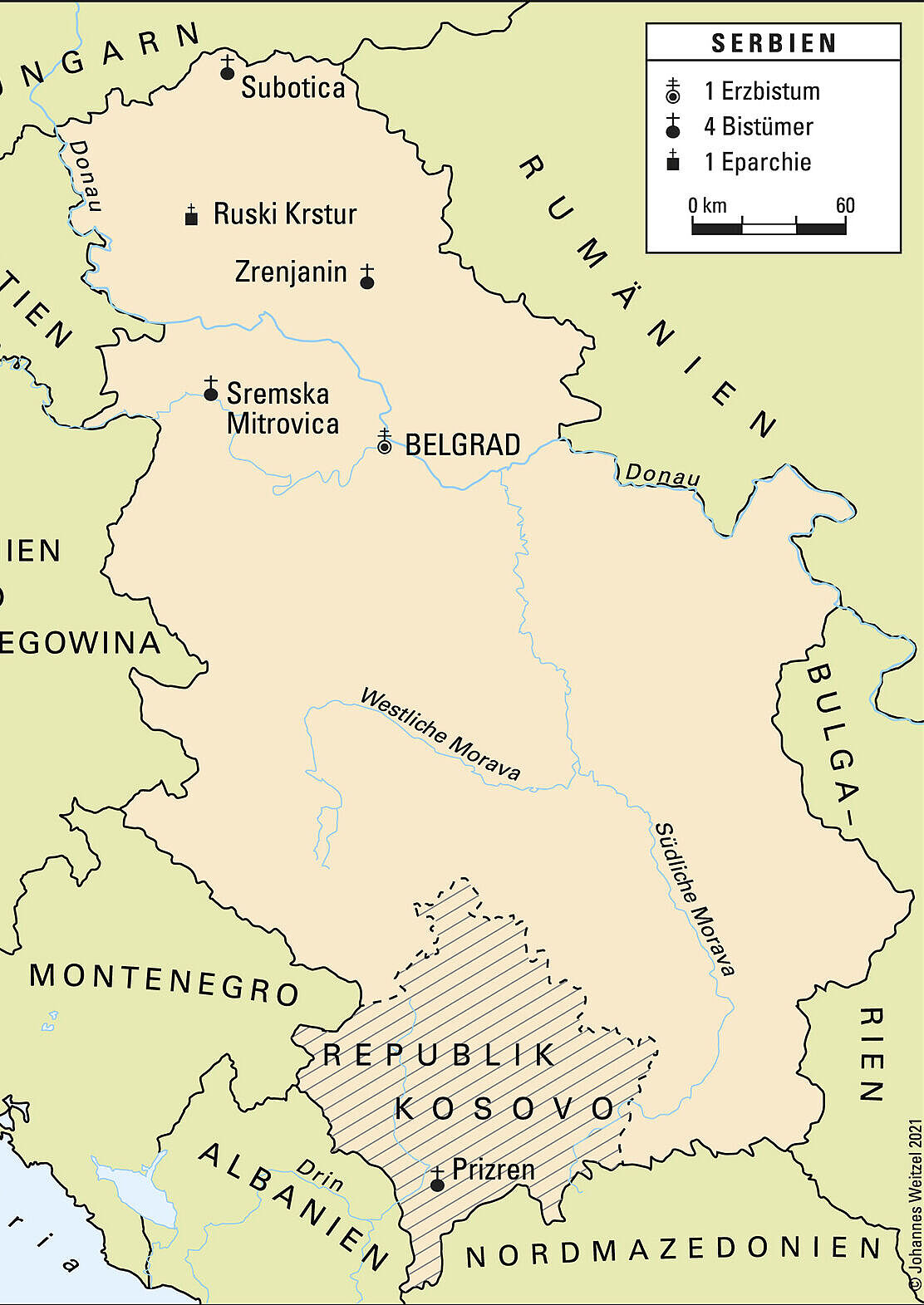 Landkarte Serbien 2021